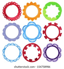 Super cool watercolor round frames. Collection of vector frames.