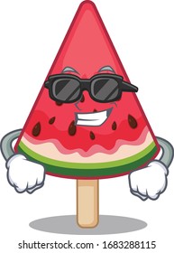 Super cool watermelon ice cream mascot character wearing black glasses