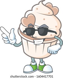 Super cool white cream love cupcake character wearing black glasses