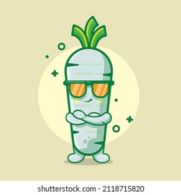 super cool white radish vegetable character mascot isolated cartoon in flat style design. great resource for icon,symbol, logo, sticker,banner.