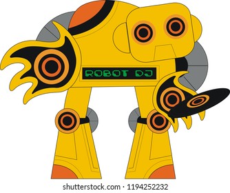 Super cool yellow and orange robot DJ is determined to lay down the most futurist records.