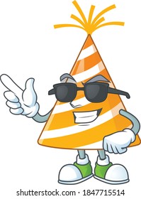 Super cool yellow party hat cartoon drawing style wearing black glasses. Vector illustration