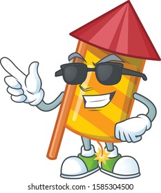 Super cool yellow stripes fireworks rocket character wearing black glasses