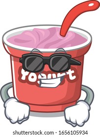 Super cool yogurt character wearing black glasses