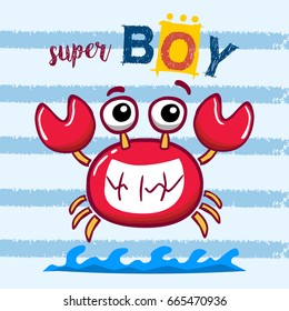 super crab. super boy. vector cartoon illustration