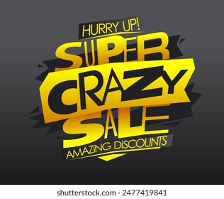 Super crazy sale, amazing discounts banner or flyer template, black with gold colors