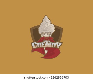 Super Creamy, Heroic Ice Cream Badges template with mascot Style