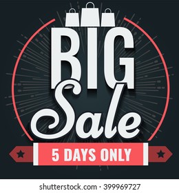 Super creative unique Super Big Sale with vintage hand drawn star or sunburst background and shopping bag.  Sale background.  Big sale.  Sale banner.  Vector Sale poster. Special offer tag. 