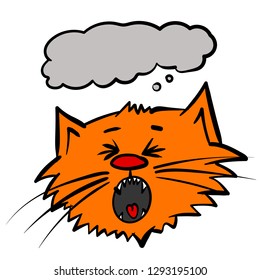 Super cries colored surprised orange red cat. Screamed  kitty. infantile outline bawl sketch cat for coloring book. Cry out cat for print with present box. Doodle  yell cartoon  tom cat.  Holler meow 
