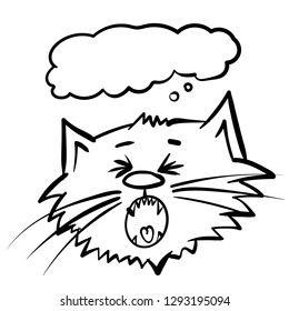 Super cries surprised cat. Screamed  kitty. infantile outline bawl sketch cat for coloring book. Cry out cat for print with present box. Doodle  yell cartoon  tom cat.  Holler meow 