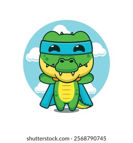 Super crocodile cartoon vector illustration. Vector cartoon Illustration suitable for poster, brochure, web, mascot, sticker, logo and icon.