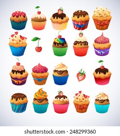 Super cupcake pack. Chocolate and vanilla icing cupcakes. Strawberry and cherry and cream
