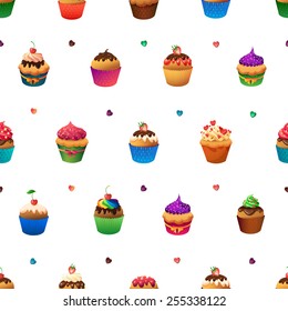Super cupcake seamless pattern.  Chocolate and vanilla desserts