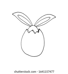 Super cute, adorable bunny with eggs for easter design. Funny, hand drawn illustration in doodle style for poster, banner, print, decoration kids playroom or greeting card. 