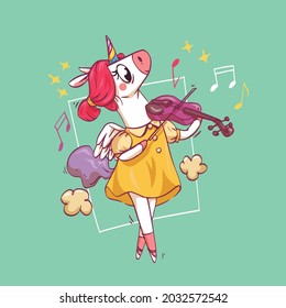 A Super Cute Beautiful Unicorn is Playing Violin