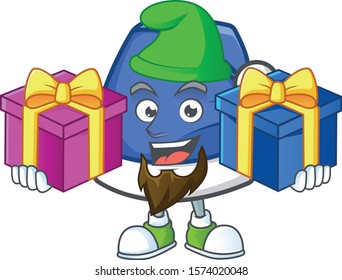 Super cute blue christmas hat cartoon design with Christmas gifts