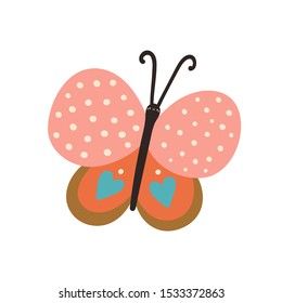 Super cute Butterfly Character - hand drawn illustration. Vector insect - Cartoon illustration. Beautiful concept drawing on a white background.
