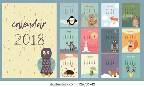 super cute calendar 2018 vector design