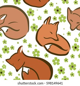  super cute cartoon foxes seamless pattern with floral elements