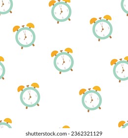Super cute clock seamless pattern. Hand drawn illustration
