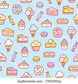 Super cute desserts seamless pattern