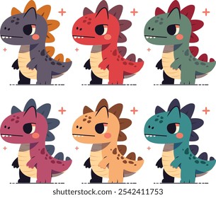 super cute  dinosaurs vector illustrations. Cute colorful dinos on white background, vector, sticker illustration, wild life, stoneage, multipurpose use, childrenbook