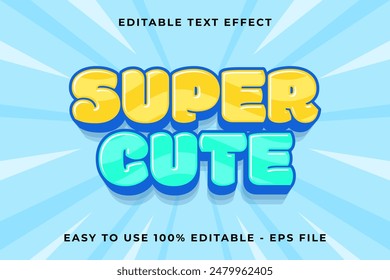 super cute Editable text effect 3d Trendy Cartoon template style cute vector