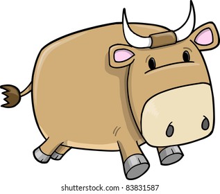 Super Cute Farm Ranch Bull Cattle Vector Art Illustration