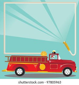 Super cute firetruck with dalmatian fireman with helmet and a fire hose blasts water to welcome you to a birthday party! Place on truck to put your child's age.