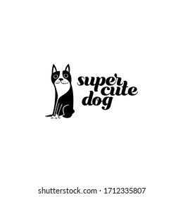 Super cute french bulldog, nice funny boston terrier. Black and white hand drawn childish doodle sketch vector illustration. Sitting domestic pet. kids apparel, fabric, textile, nursery decoration