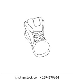 Super cute hand drawn cartoon kids walking shoe. Sketch doodle baby sneaker isolated on white