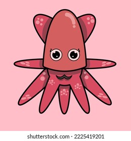 super cute kawai squid doodle style with pink color for children book,sticker,print on t shirt and more.