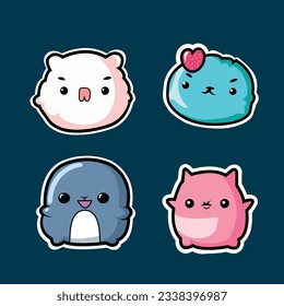 super cute kawaii animal cartoon sticker set of four for kids journals and projects 