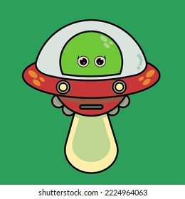 super Cute kawaii ufo and green alien character with my style and you can use it as a sticker and background, t shirt and more.