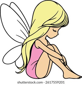 Super cute little fairy girl sitting down