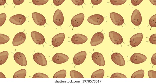 Super cute Potato vector seamless pattern. Seasonal Winter Vegetable background in cartoon style.