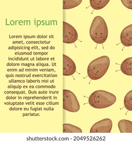 Super cute Potato vector seamless pattern. Seasonal Winter Vegetable background in cartoon style.
