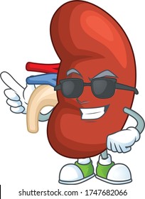 Super cute right human kidney cartoon character wearing black glasses