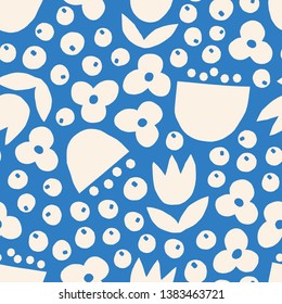 Super cute seamless pattern with cut out Flowers. Floral vector background in scandinavian style.