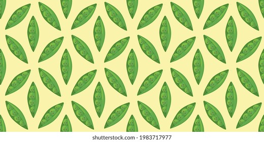 Super cute seamless pattern with Vegetables - tasty green Peas. Fresh Peas in cartoon style Hand drawn Smiley characters