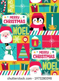 Super cute seamless vector pattern featuring Christmas characters. Seamless vector patterns are great for backgrounds and surface designs.