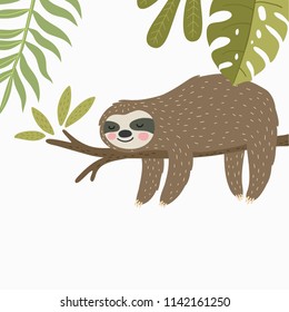 Super cute sloth. Vector print