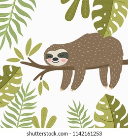 Super Cute Sloth. Vector Print