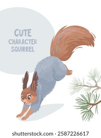 Super cute squirrel character on white background. Vector illustration.