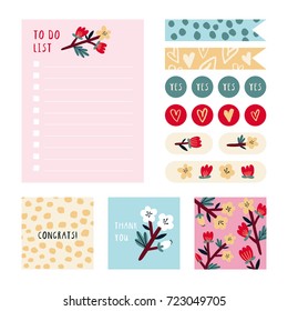 Super cute Stationery and Stickers set. Printable design template for Diary, Planner and Organizer.