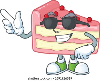Super cute strawberry slice cake cartoon character wearing black glasses