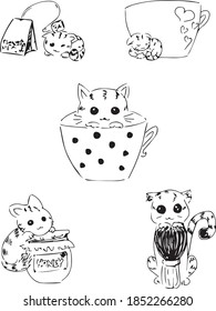 Super cute tea and coffee cats black and white