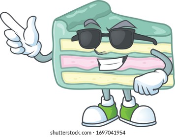 Super cute vanilla slice cake cartoon character wearing black glasses