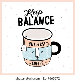 Ilustración vectorial super linda de una taza de café. Dibujo de dibujos animados de Coffee to Go. Aislado sobre fondo blanco. 