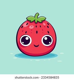 Super cute vector illustration in kawaii style. Cute strawberry with big pitiful eyes. Anime Eyes. 